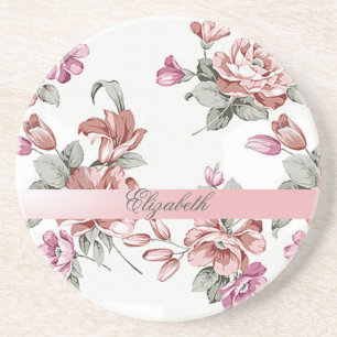 Chic Girly Flowers-Personalized Zandsteen Onderzetter