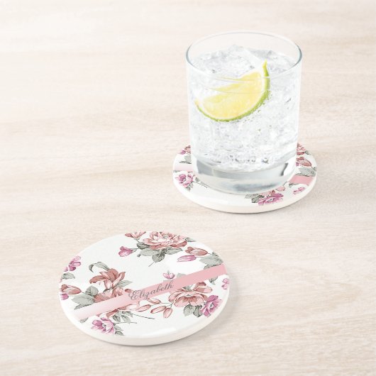  Chic Girly Flowers-Personalized Zandsteen Onderzetter (Zijkant)