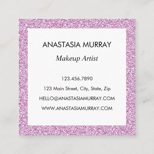 Chic, Girly & Glam Lila Paars Glitter Sparkles Vierkante Visitekaartje (Achterkant)