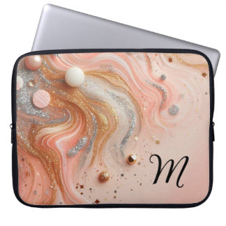 Chic girly glitter monogram roze zilver goud laptop sleeve