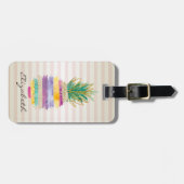 Chic Girly Glitter Pineapple, Stripes Bagagelabel (Voorkant horizontaal)