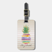 Chic Girly Glitter Pineapple, Stripes Bagagelabel (Voorkant verticaal)