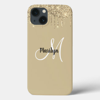 Chic Girly Gold Glitter Drift Monogram Name Design Case-Mate iPhone Case