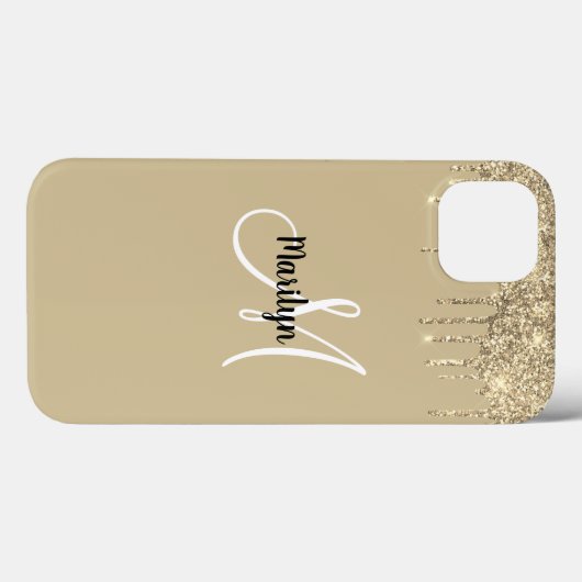 Chic Girly Gold Glitter Drift Monogram Name Design Case-Mate iPhone Case (Achterkant (horizontaal))