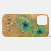 Chic Girly Gold Glitter Peacock Monogram Case-Mate iPhone Case (Achterkant (horizontaal))