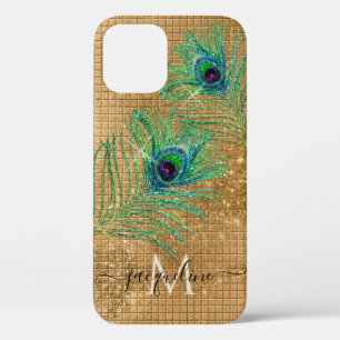 Chic Girly Gold Glitter Peacock Monogram Case-Mate iPhone Case