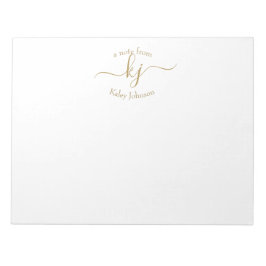 Chic Girly Gold White 2 Monogram Initiaal Notitieblok