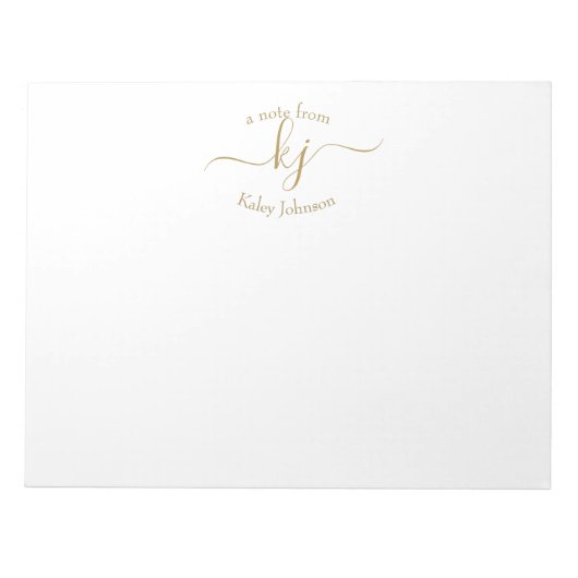 Chic Girly Gold White 2 Monogram Initiaal Notitieblok (Voorkant)