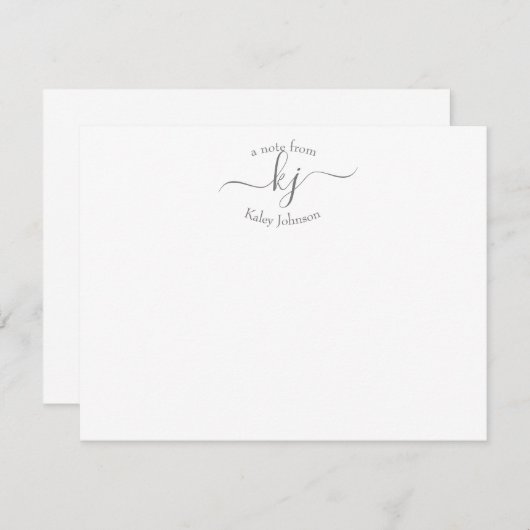 Chic Girly Grey White 2 Monogram Naam Opmerking Ka Bedankkaart (Voorkant / Achterkant)