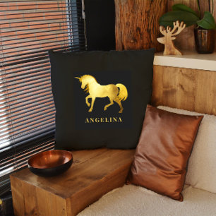 Chic Girly Luxury Black Gold Unicorn - Persoonlijk Kussen