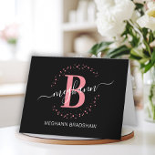 Chic Girly Modern Black Roze Name Script Bedankkaart