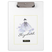 Chic Girly Modern Blue Dress Flowers Klembord (Voorkant)