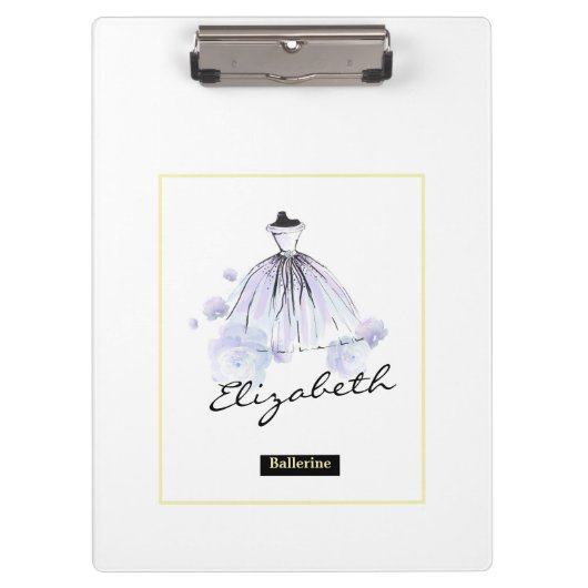 Chic Girly Modern Blue Dress Flowers Klembord (Voorkant)