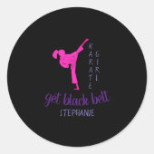 Chic Girly Modern Silhouette Black Pink Karate Ronde Sticker (Voorkant)