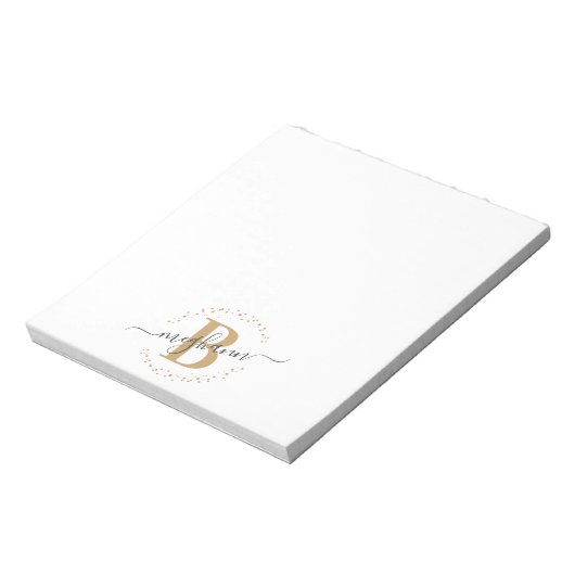 Chic Girly Modern White Gold Name Script Monogram Notitieblok (Linkerzijde)