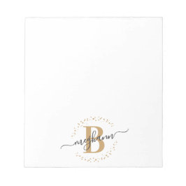 Chic Girly Modern White Gold Name Script Monogram Notitieblok