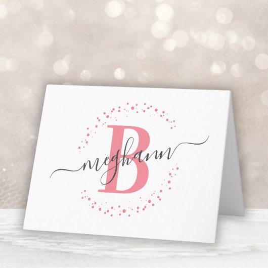 Chic Girly Modern White Roze Name Script Bedankkaart