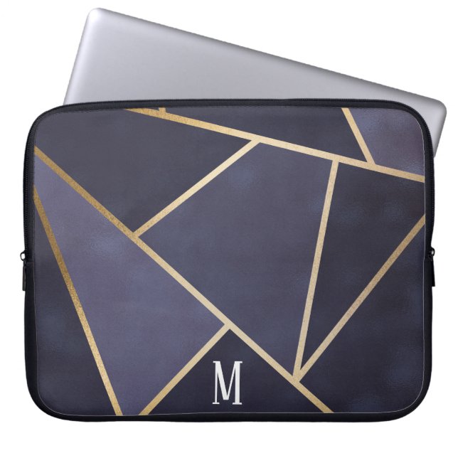 Chic Girly Paars & Gold Abstract monogram Laptop Sleeve (Voorkant)