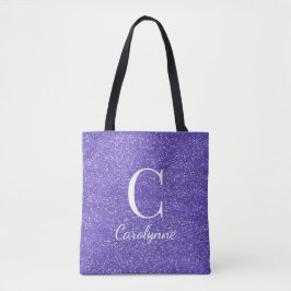 Chic Girly Paarse Faux Glitter Monogram Tote Bag