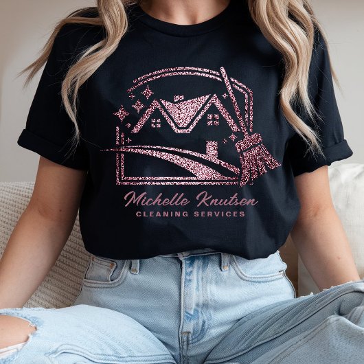 Chic girly Paarse Glitter Huis schoonmaakservice T-shirt