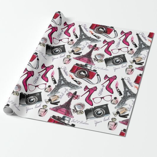Chic Girly Paris Mode Cadeaupapier (Uitgerold)