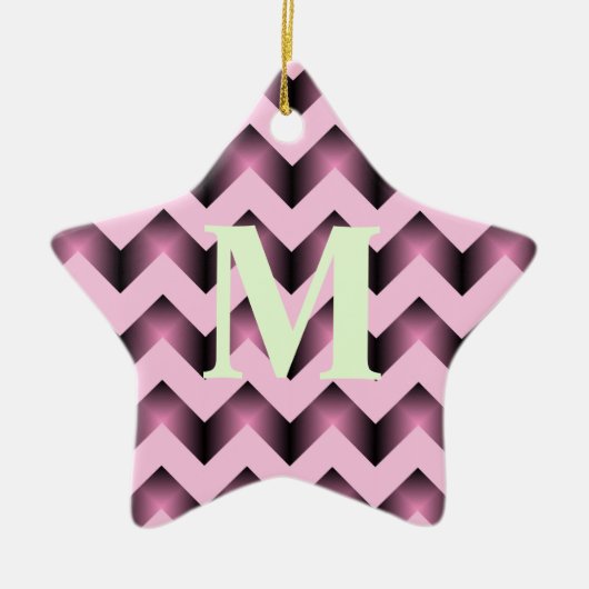 Chic Girly Patroon Monogram roos Roze Chevron Keramisch Ornament (Voorkant)