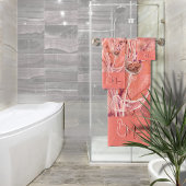 Chic Girly Peach Pink Flowers Monogram Bad Handdoek