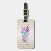 Chic Girly Pineapple, Stripes - Gepersonaliseerd Bagagelabel (Voorkant verticaal)