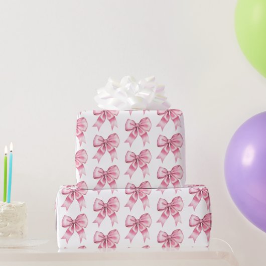 Chic Girly Pink Bows Birthday Cadeaupapier (Feestgeschenken)