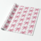 Chic Girly Pink Bows Birthday Cadeaupapier (Uitgerold)