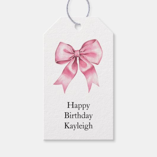 Chic Girly Pink Bows Verjaardag Cadeaulabel (Voorkant)