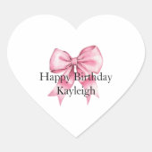 Chic Girly Pink Bows Verjaardag Hart Sticker (Voorkant)