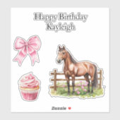 Chic Girly Pink Bows Verjaardag Sticker (Vel)