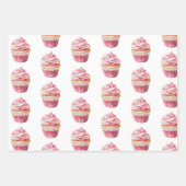 Chic Girly Pink Cupcake Birthday Inpakpapier Vel (Voorkant 3)