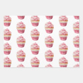 Chic Girly Pink Cupcake Birthday Inpakpapier Vel (Voorkant)