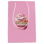 Chic Girly Pink Cupcake Birthday Medium Cadeauzakje (Voorkant)
