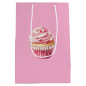 Chic Girly Pink Cupcake Birthday Medium Cadeauzakje (Achterkant)