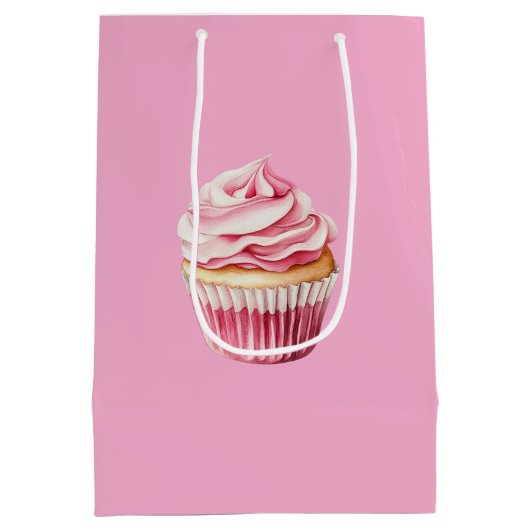 Chic Girly Pink Cupcake Birthday Medium Cadeauzakje (Achterkant)
