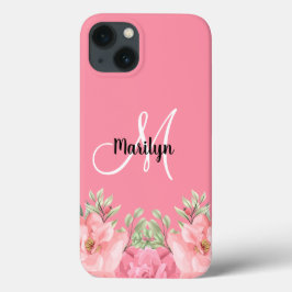 Chic Girly Pink Floral Monogram Name Case-Mate iPhone Case