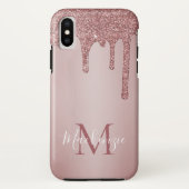Chic Girly Pink Glitter Drift Monogram Case-Mate iPhone Case (Achterkant)
