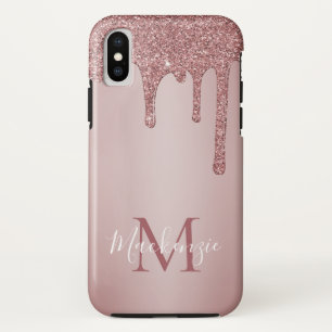 Chic Girly Pink Glitter Drift Monogram Case-Mate iPhone Case