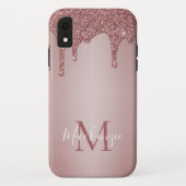 Chic Girly Pink Glitter Drift Monogram Case-Mate iPhone Case (Achterkant)