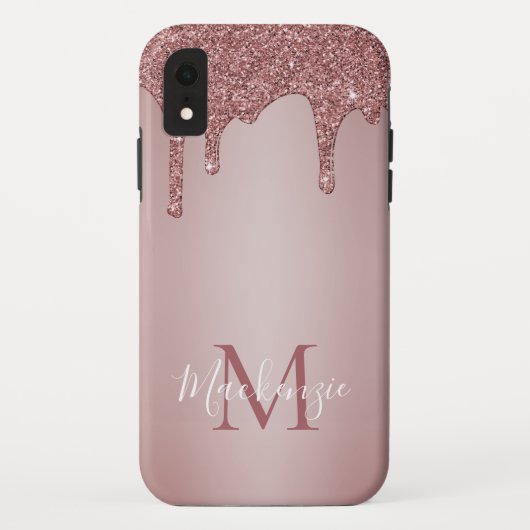 Chic Girly Pink Glitter Drift Monogram Case-Mate iPhone Case (Achterkant)