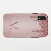 Chic Girly Pink Glitter Drift Monogram Case-Mate iPhone Case (Achterkant (horizontaal))