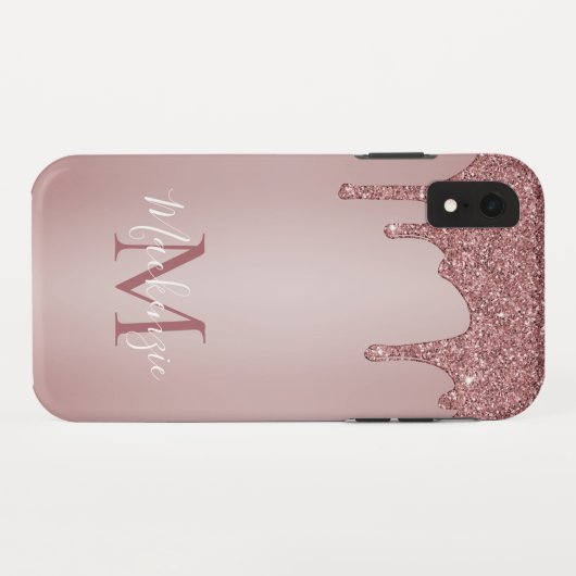 Chic Girly Pink Glitter Drift Monogram Case-Mate iPhone Case (Achterkant (horizontaal))