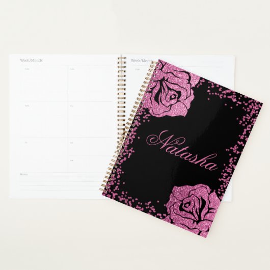 Chic Girly Pink Glitter Roos Black Persoonlijk Planner (Display)
