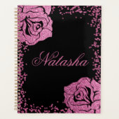 Chic Girly Pink Glitter Roos Black Persoonlijk Planner (Voorkant)