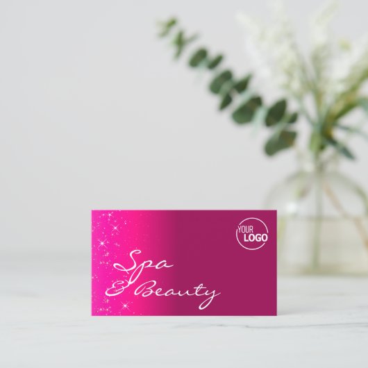 Chic Girly Pink Glitter Stars met Logo en foto Visitekaartje (Staand voorkant)