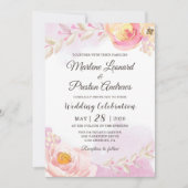 Chic Girly Pink & Gold Floral Waterverf Wedding Kaart (Voorkant)