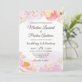 Chic Girly Pink & Gold Floral Waterverf Wedding Kaart (Staand voorkant)